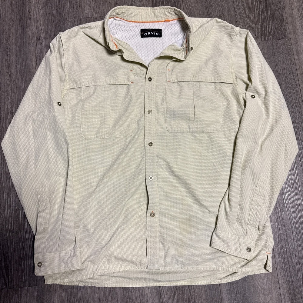 Orvis Men's L Long Sleeve Vented Fishing Shirt Yellow Micro-Check Gorpcore